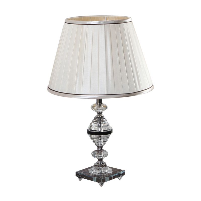 Gathered Empire Shade Night Lamp Modern K9 Crystal 1 Bulb Bedroom Nightstand Lighting in Beige