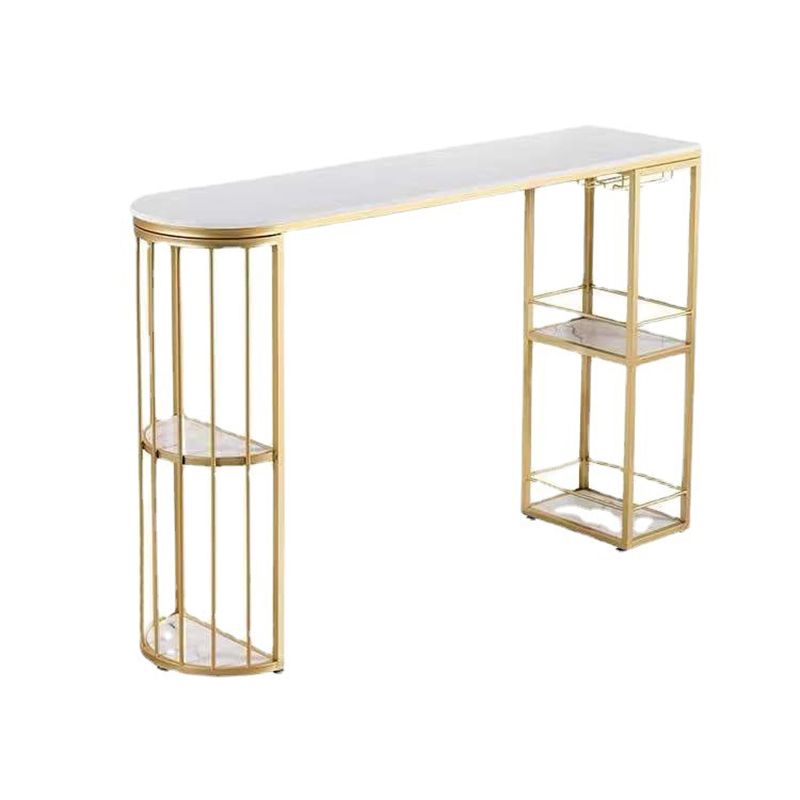 Glam Iron Bistro Table White Faux Marble Top Indoor Bar Dining Table with 2-Shelf