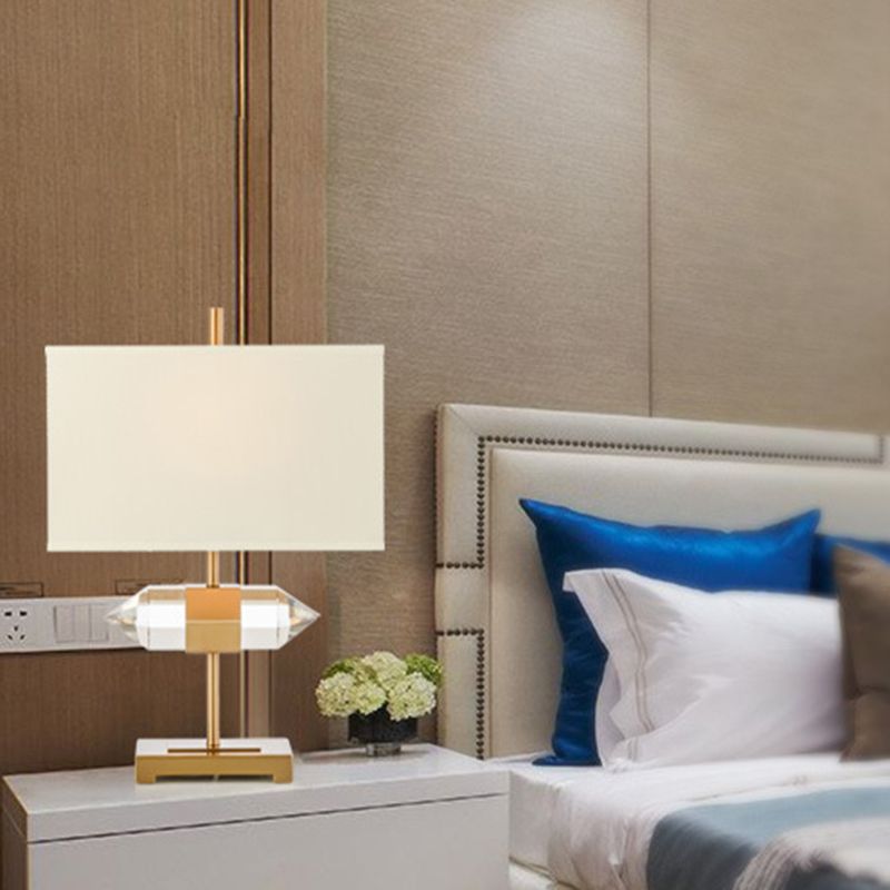 Contemporary 1 Bulb Desk Light Gold Rectangular Night Table Lamp with Fabric Shade