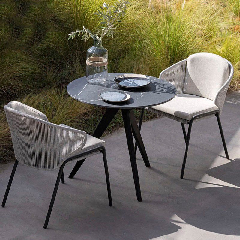 Tropical Outdoor Chair in Gray Rattan Dining Armchair Outdoors Dining Chair