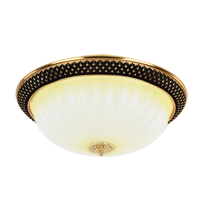 Couloir semi-Orb Flush Mount Vintage Fluted Opal Glass Black and Gold LED Ceiling Lighting, 11 "/15" Largeur