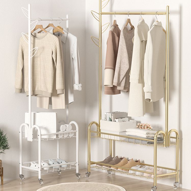 Modern Metal Hall Tree Coat Hanger Hooks and Storage Shelf Coat Rack