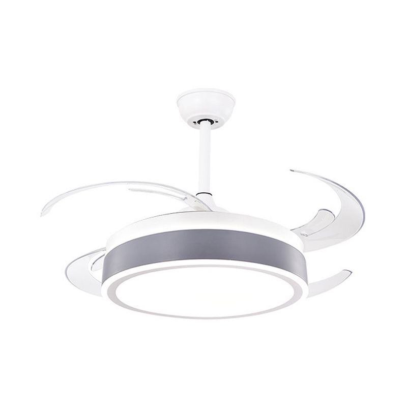 Metalen ronde hangende ventilator licht eenvoudig moderne 4 bladen led semi -spoel gemonteerde lamp in grijs/roze/blauw voor eetkamer, 47 "breed