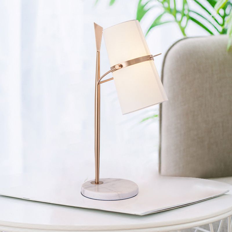 Postmodern Single-Bulb Night Lamp Gold Cylinder/Ball/Tapered Plug-in Table Light with Frosted White/Clear Glass Shade