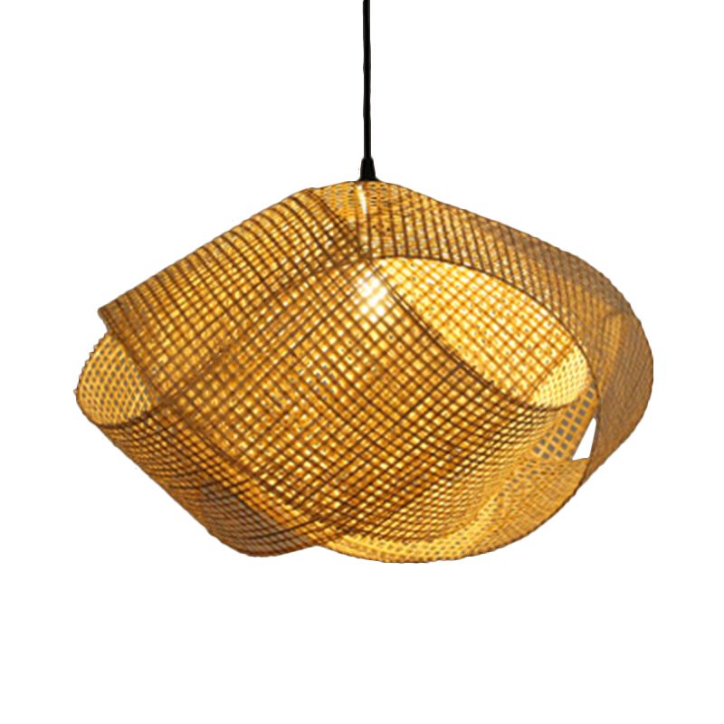 Asian Hand-Worked Hanging Pendant Light Rattan 16"/19.5" W 1 Light Indoor Ceiling Light with Twist Design in Beige