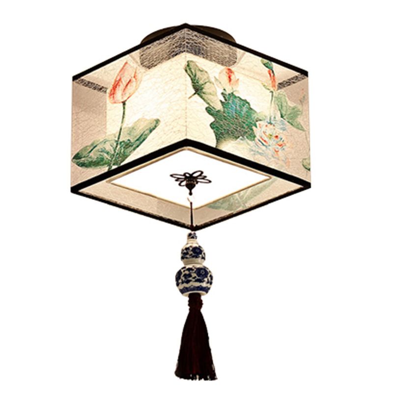 1-Light Geometric Ceiling Light in Traditional Artistic Style Fabrics Semi Flush Mount for Corridor