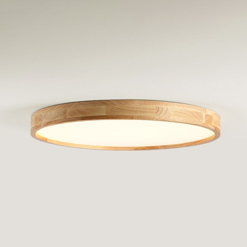 Wood Round Flush Mount Ceiling Light Modern 1 Light Flush Mounted Ceiling Fixture in Brown