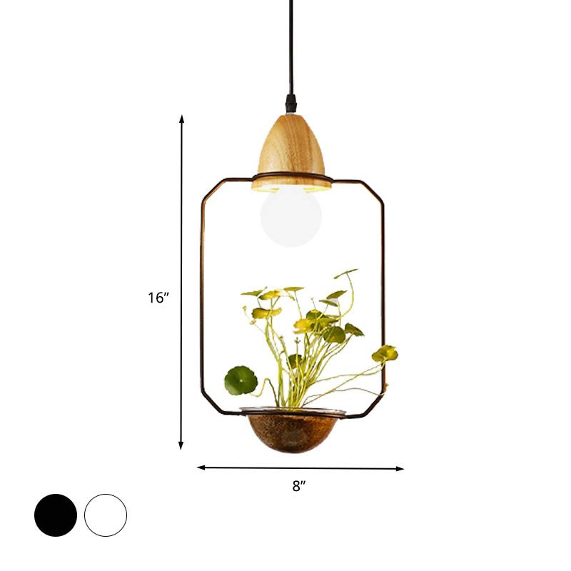 Black/White 1 Bulb Drop Pendant Industrial Metal Oval/Rectangle/Urn LED Plant Hanging Ceiling Light for Restaurant