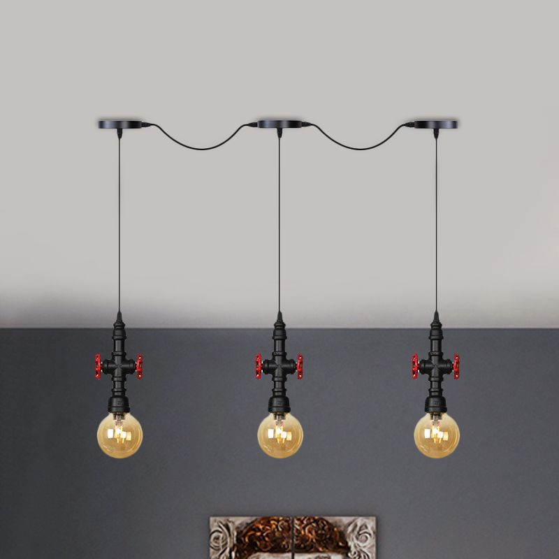 Sphère Sphere Multi Light Chandelier 3/5/7 / 7 BULB AMBER VERRE TANDEM SUSPENSE LED en noir