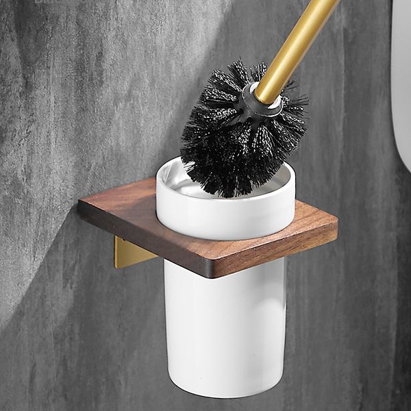 Wood & Aluminum Bath Hardware Set Brown Bathroom Accessory Kit