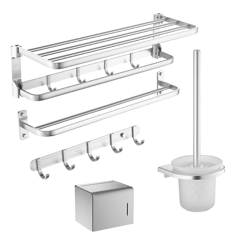 6-Piece Bathroom Hardware Set in Silver with Bath Shelf/Robe Hooks/Towel Bar