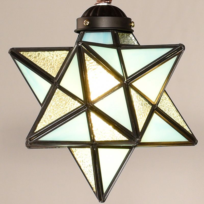 2/3 Lights Rustic Star Chandelier Lamp with Wooden Board Colorful Glass Indoor Pendant Light for Kitchen