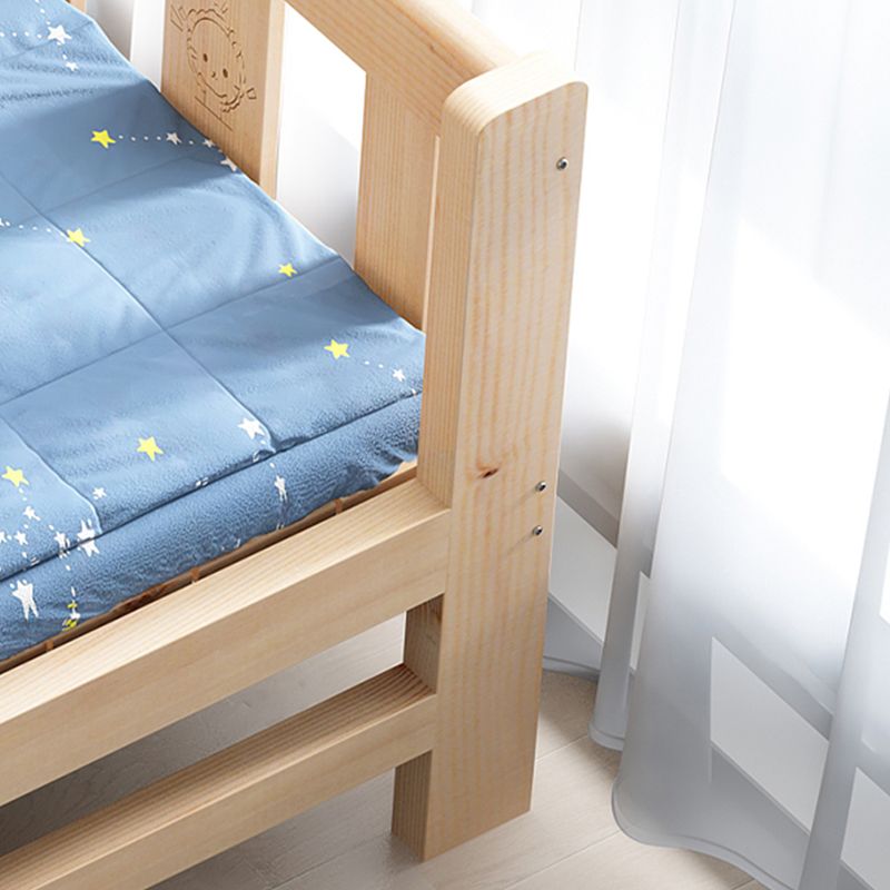 Modern Solid Wood Standard Bed Open-Frame Kids Bed with Guardrail