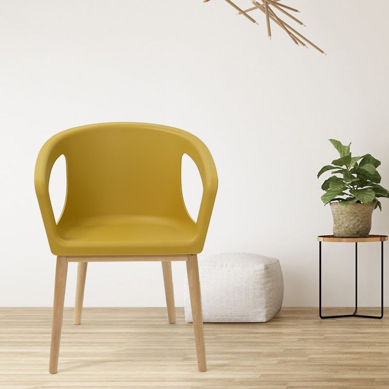 Contemporary Dining Armchair in Plastic with Solid Wood Legs