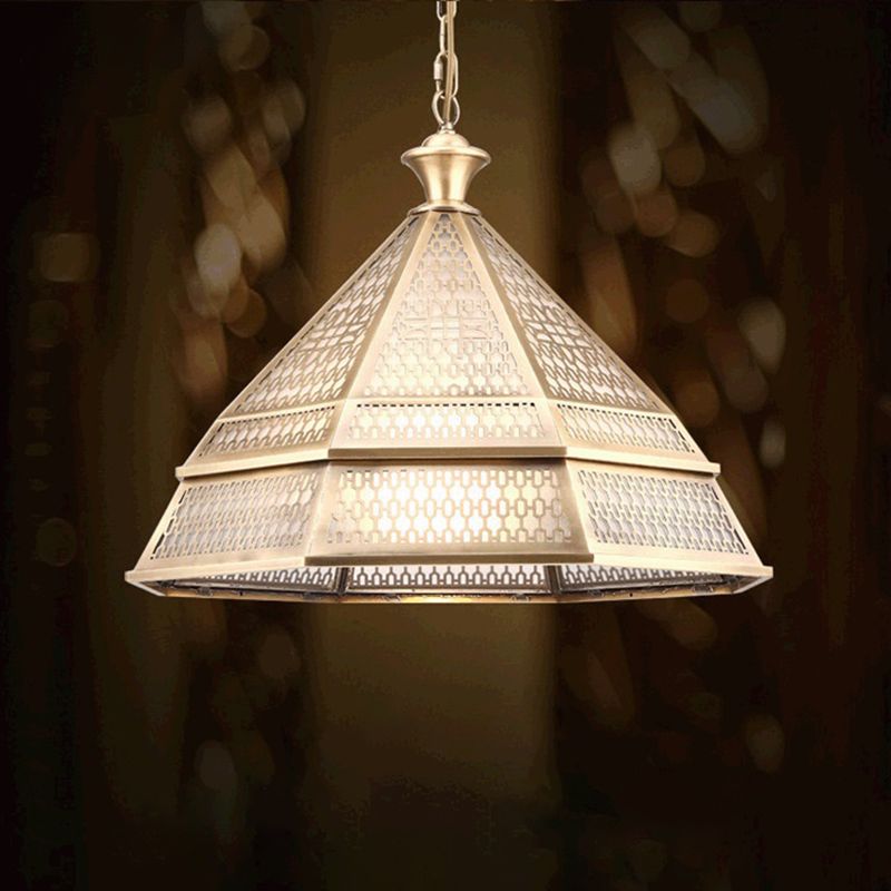 Lampada del soffitto del soggiorno affusolato Art Deco Metal 1 Lampada a sospensione in ottone testa