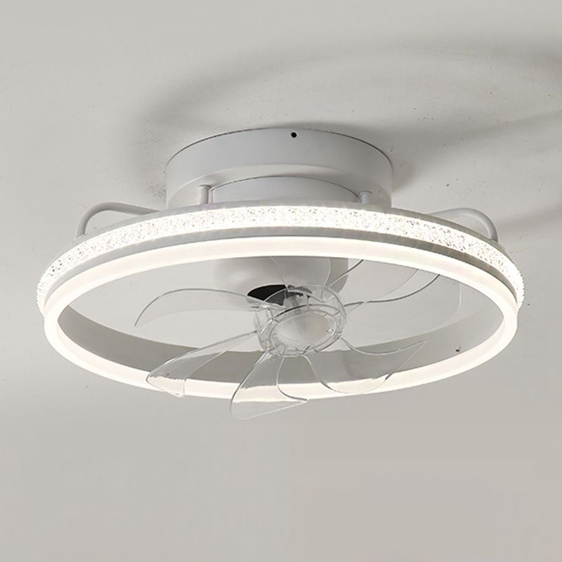 Metal Round Ceiling Fan Modern Style 1 Light Flush Mount Lamp