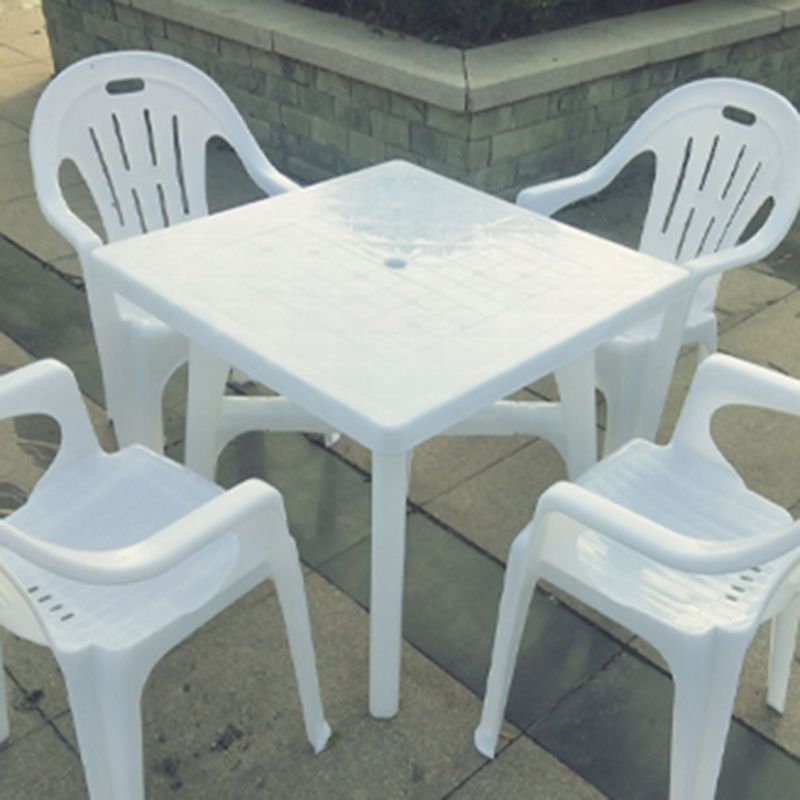 Contemporary Plastic Patio Table Round/Rectangle with Umbrella Hole for Outdoor