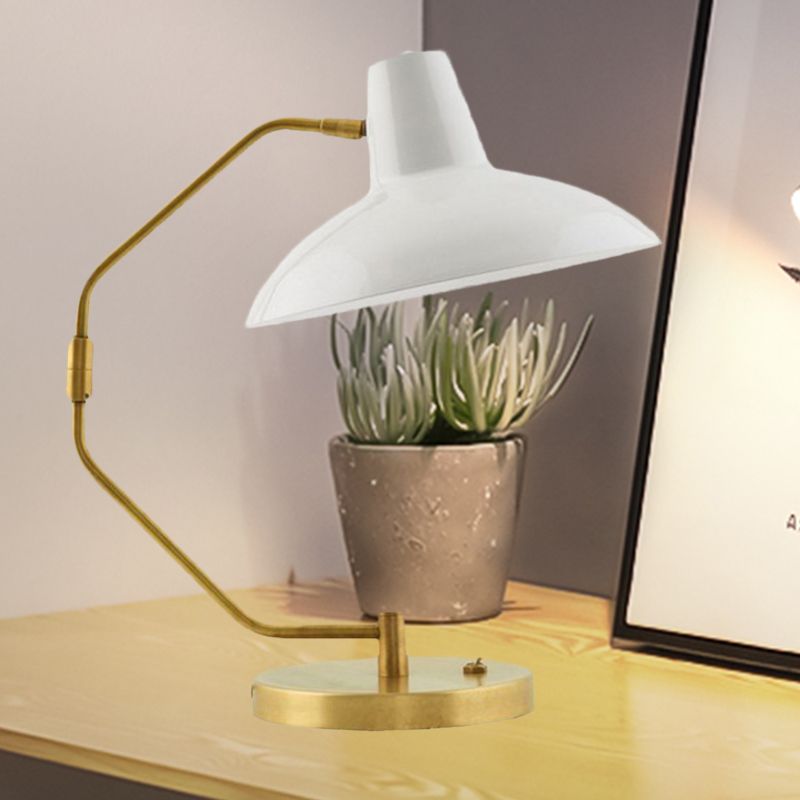 Single-Bulb Bow Desk Light Retro Brass Iron Reading Lamp with Green/White Wide Bowl Shade