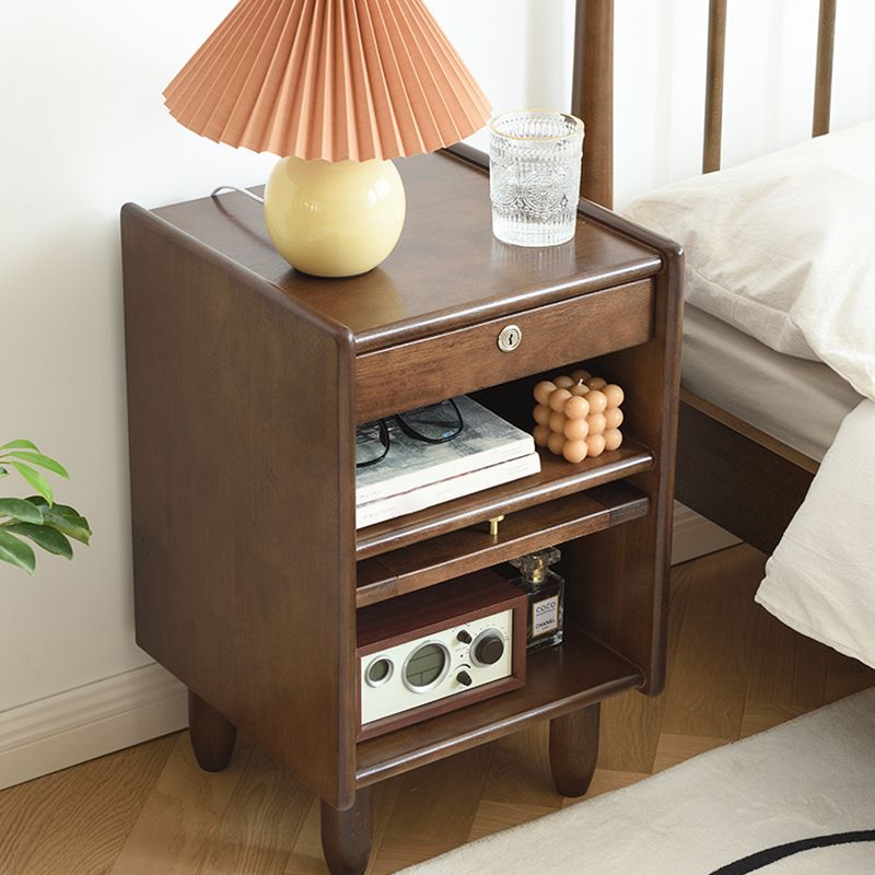 Contemporary Wood Nightstand with 1 Door and 1 Drawer Flat Top Nightstand