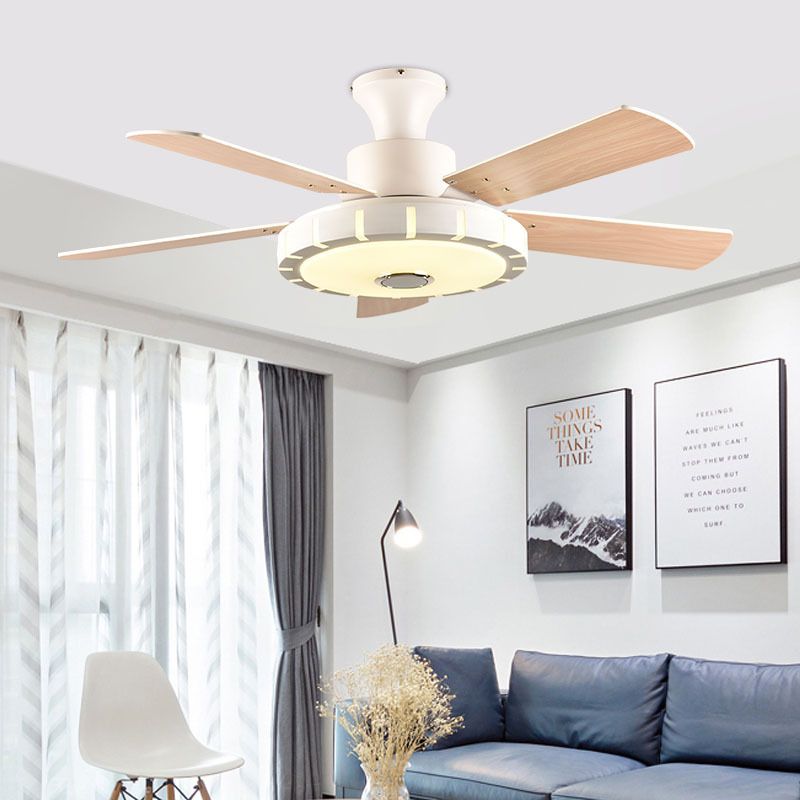 Circular Living Room Fan Lamp Modernism Metal LED 32" W White Semi Flush Mount Ceiling Light with 5 Blades