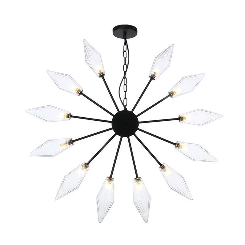 6/9/12 Lights Chandelier Lamp Industrial Sputnik Amber/Clear Glass Ceiling Light Fixture in Black/Copper/Chrome