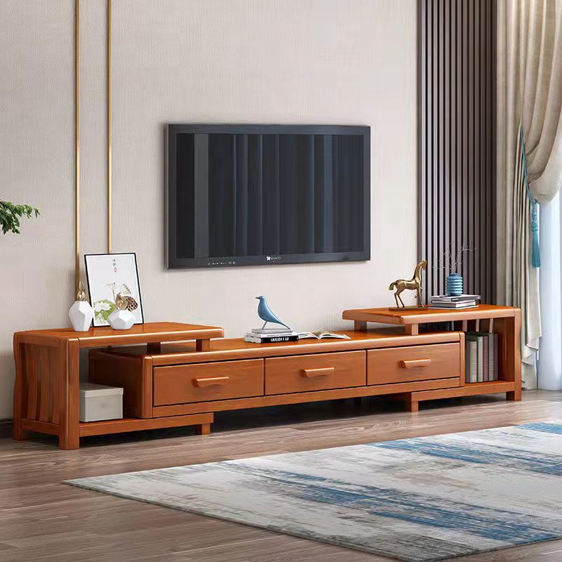 Modern Wood TV Media Stand Open Storage TV Console with Drawers for Living Room