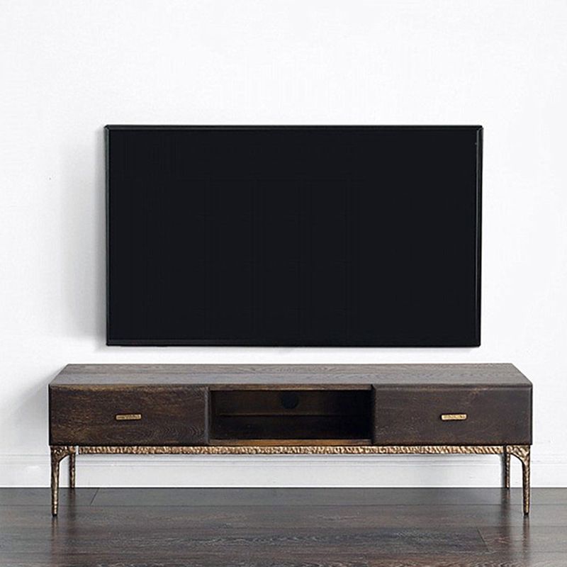 15.75"W TV Stand Industrial Style Brown Solid Wood TV Console with Drawer