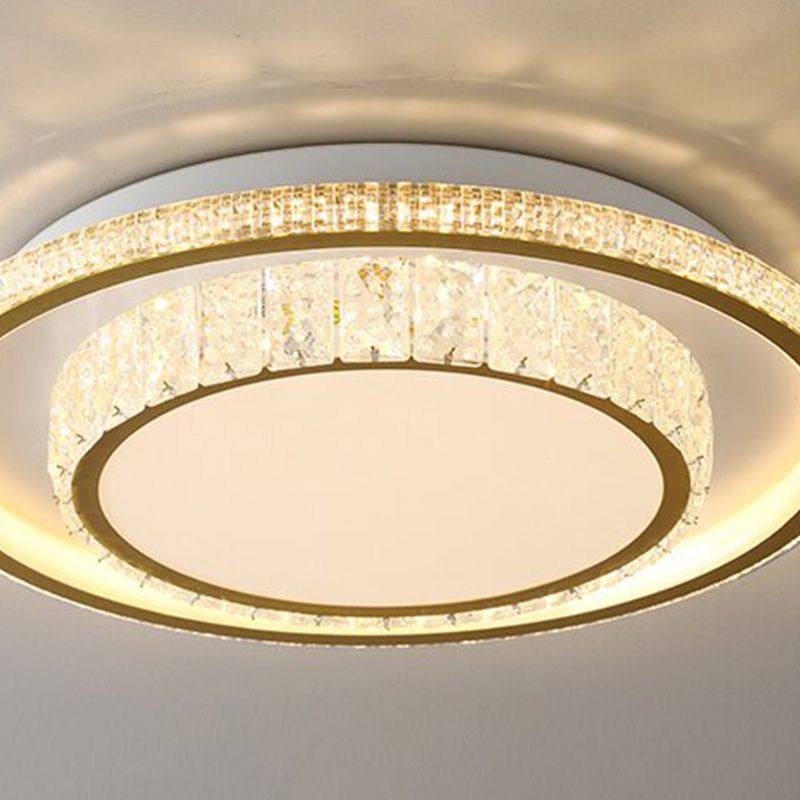 Modern Metal Ceiling Light Geometric Shape Flush Mount with Crystal Shade for Bedroom