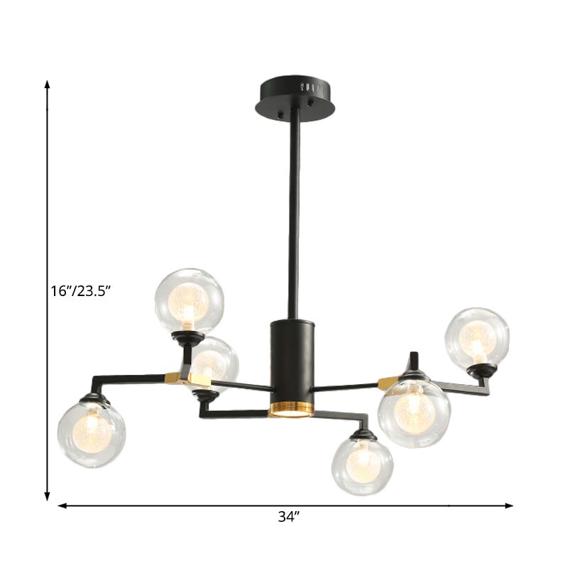 Clear Glass Sphere Chandelier Lighting with Radial Design Contemporary 6/8/10 Lights Led Hanging Light Kit in Black