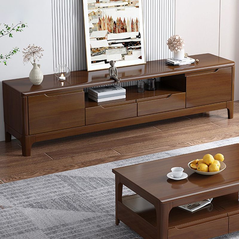 Rubber Wood Media Console Contemporary 2 Drawers TV Console with Splayed Wooden Legs