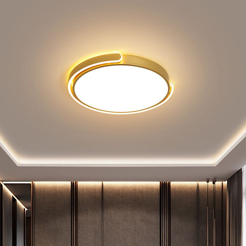 Simplicity LED Ceiling Lamp Black/White/Gold Round Flush Mount Lighting with Acrylic Shade, Warm/White Light