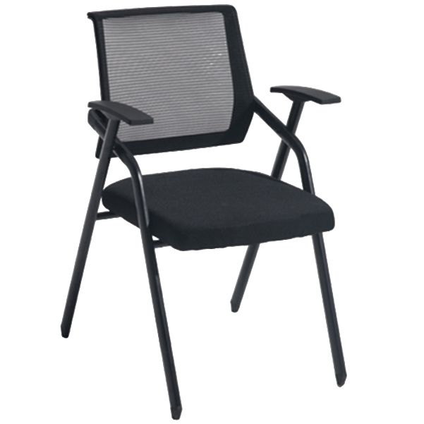 Steel Frame Folding Conference Chair Black Cotton Seat Chair with Fixed Arms