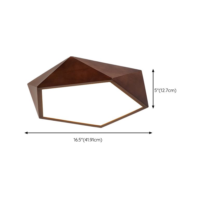 Modern LED Wood Flush Mount Geometric Shape Ceiling Lamp with Acrylic Shade for Bedroom