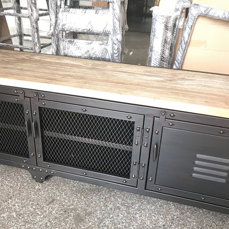 15.75"W TV Stand Enclosed Storage Industrial Style TV Console with 4 Doors