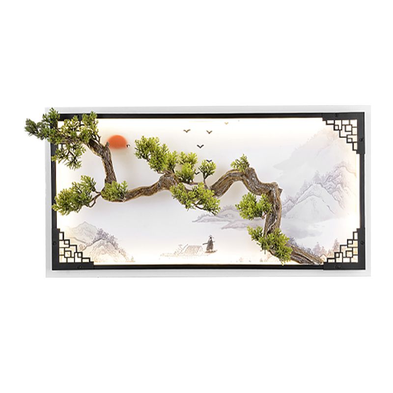 Pine Branch LED Mural Lámpara Mural Asia Sala de estar Led Lighting en verde blanco