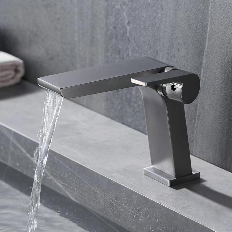 Modern Vessel Faucet Brass Lever Handles Waterfall Spout Bathroom Sink Faucet