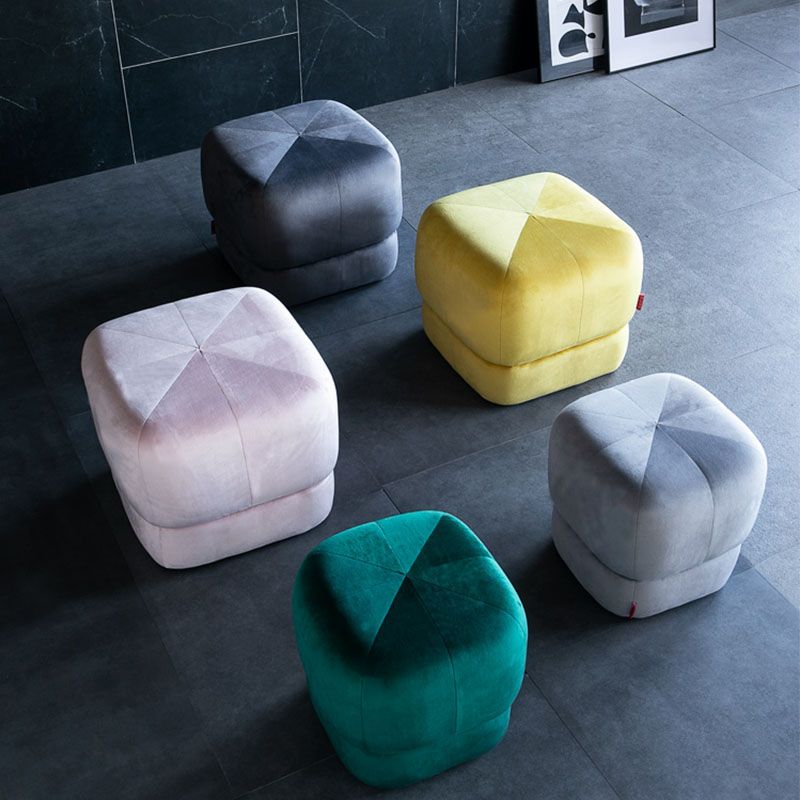 Contemporary Pouf Ottoman Velvet Upholstered Fade Resistant Solid Color Square Ottoman