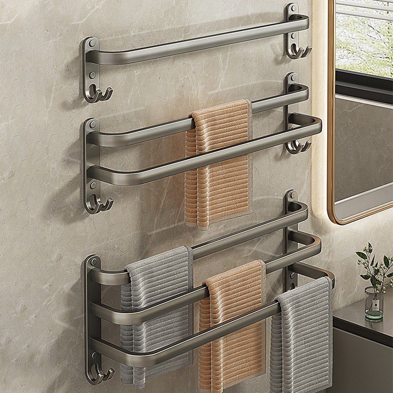 2-Piece Modern Bath Hardware Set in Aluminum Matte Gray Towel Bar