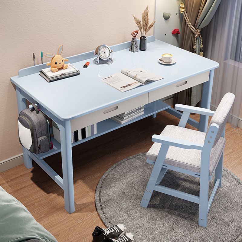 Solid Wood Student Table with Storage Shelves Desk with Drawer Home Study Desk