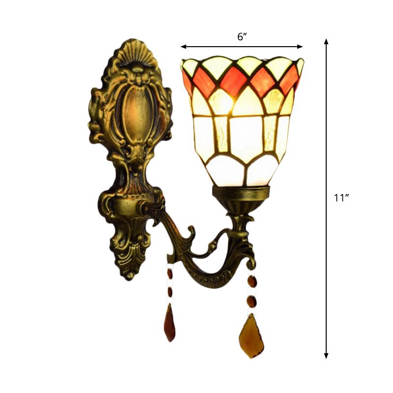 1 Light Small Bell Sconce Light Tiffany Stained Glass Wall Sconce with Agate for Study Room