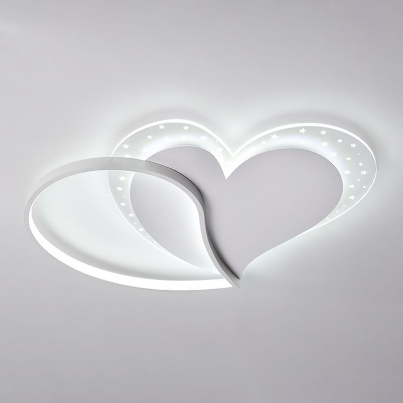 Heart Shape LED Ceiling Flush in White Finish Acrylic Kids Style Flush