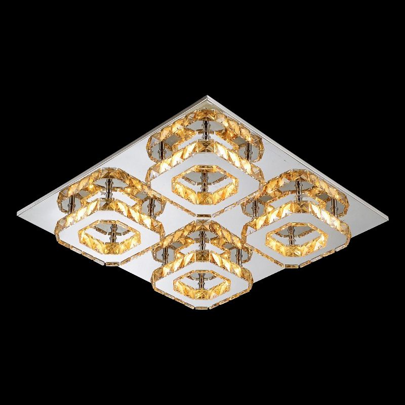 Block Flush Ceiling Light Modern Style Faceted Crystal Chrome Flushmount Lighting