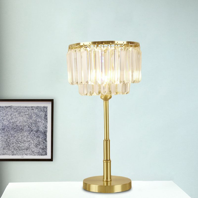 Brass Drum Night Table Lamp Nordic Clear Hand-Cut Crystal LED Dining Room Table Light