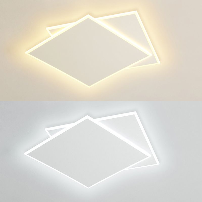 Modern Style Square Ceiling Lights Metal 2 Light Ceiling Lamps for Bedroom in White