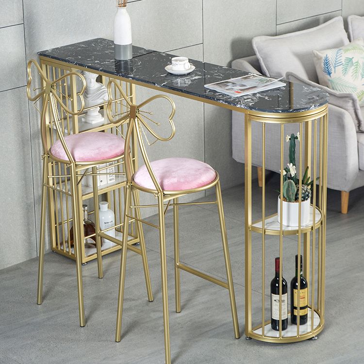 Gold Glam Style Table in Faux Marble Bar Table with Metal Base for Kitchen