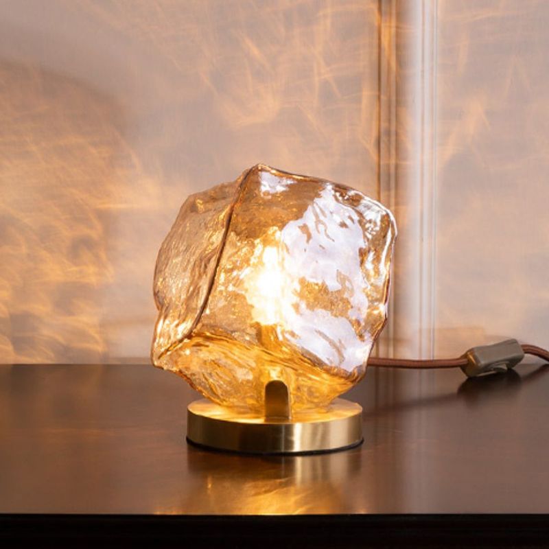 Modernism Geometrical Table Light Hand-Cut Crystal 1 Bulb Small Desk Lamp in Gold