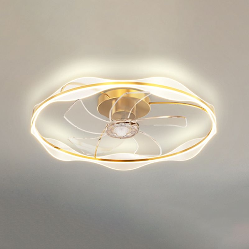 Modern LED Round Ceiling Fan Metal in Gold Finish Fan Light Fixture