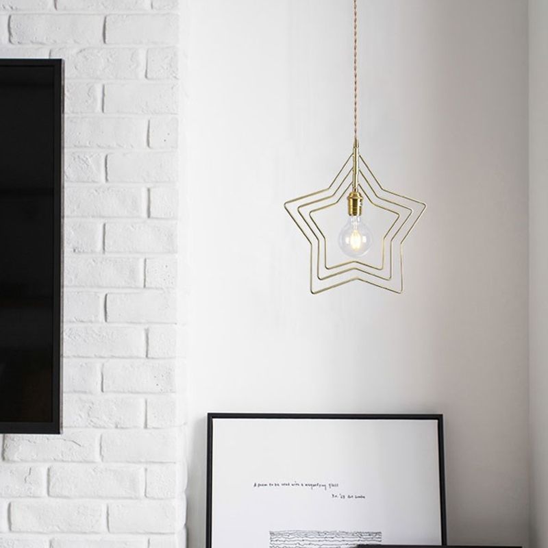 Gold Geometrische Suspension Anhänger Licht Nordisches Metall 1 Kopf Esszimmer -Pendel Licht