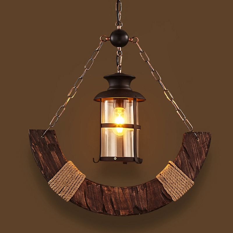 Houten noodlijdende houten hanglampverlichting Moon Shape Industrial Pendant Light Kit