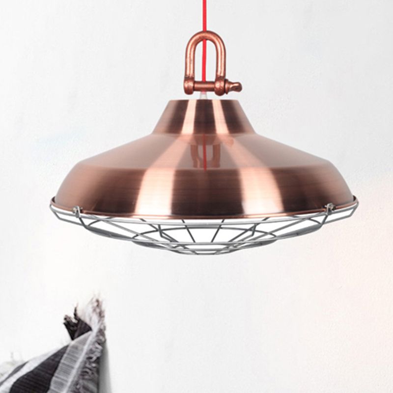 Vintage Covered Cage Hanging Ceiling Light 1 Light Metal Pendant Lighting in White/Copper/Red Brown